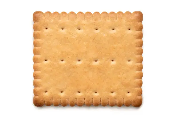 Single rectangular butter biscuit isolated on white. Top view.