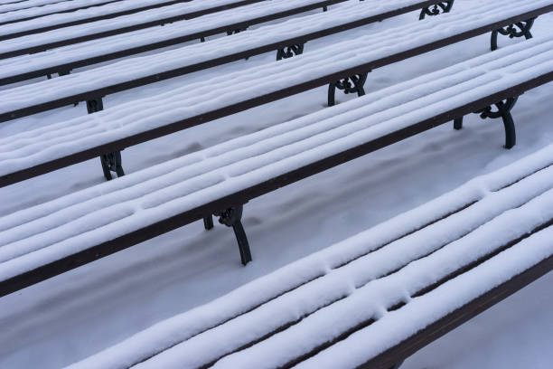 istock Benches with snow in a city park 1199238736