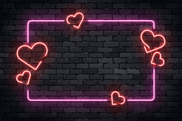 wektor realistyczny izolowany neon z ramą z sercami do dekoracji szablonu i układu obejmującego tło ściany. koncepcja wesołych walentynek. - love romance couple sensuality stock illustrations