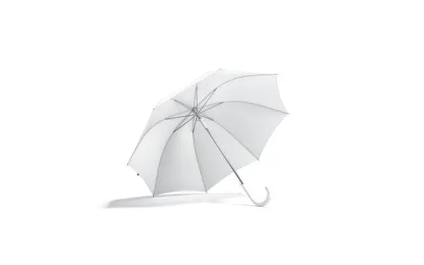 Photo of Blank white open umbrella mockup lying, isolated