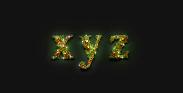 istock Decorative xyz lowercase letters, xmas font mock up darkness 1199241198