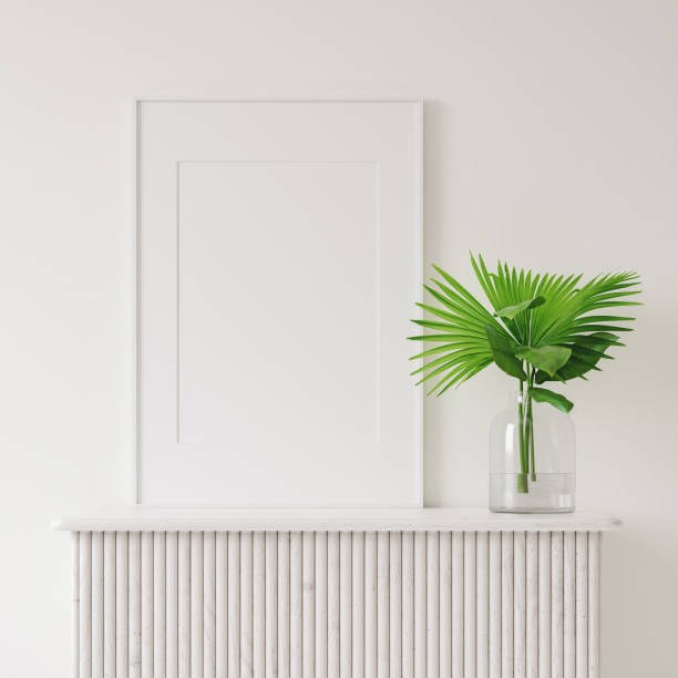 istock Mock up frame in home interior with rattan furniture, Scandi-boho style 1199241700