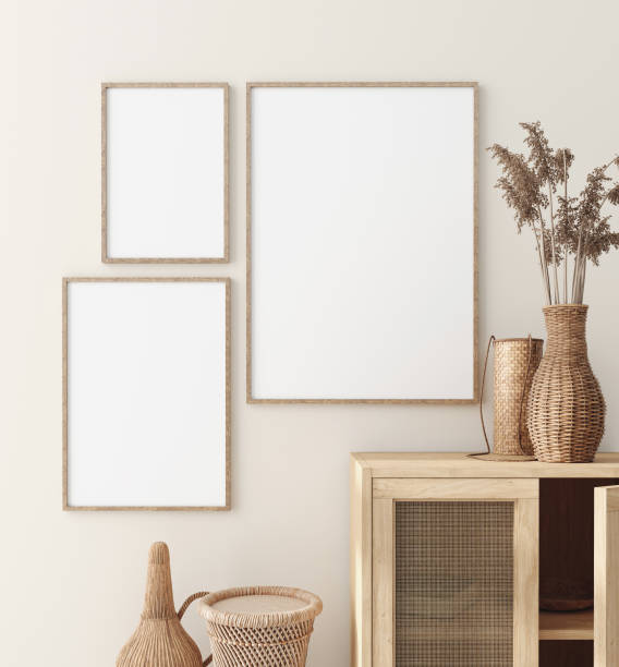istock Mock up frame in home interior with rattan furniture, Scandi-boho style 1199241714