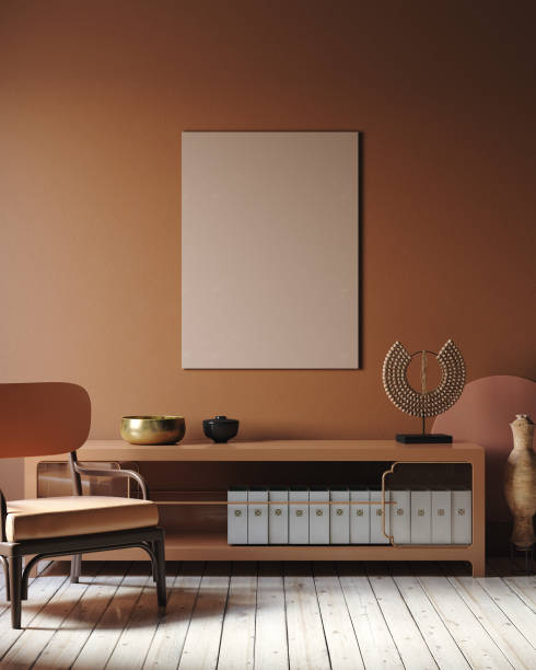 istock Modern dark interior with commode, chair and decor in terracotta colors 1199241749