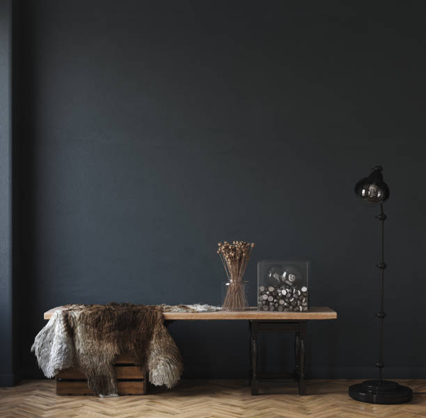 istock Dark home interior, ethnic style living room 1199241756