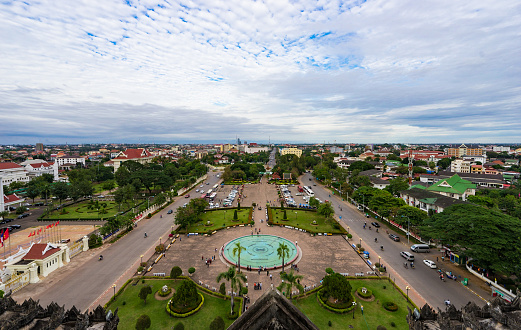 Aerial view from patuxay - Golden gate of Vientiane, Laos