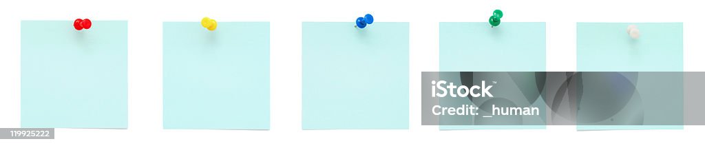 Blue Note With Pin Blue Sticky Notes With Push Pins Stock Photo - Download Image Now ...