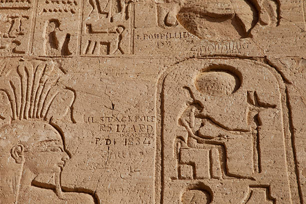 19th century graffiti carved in hieroglyphs stock photo