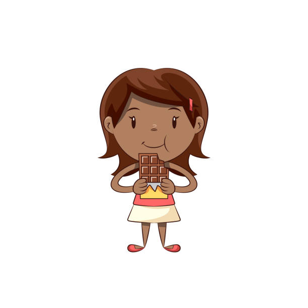 Little Girl Eating Chocolate Happy Cute Child Stock Illustration - Download  Image Now - Eating, Girls, Chocolate - iStock
