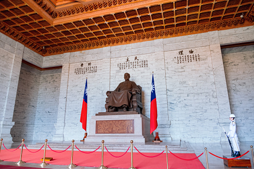 The scene inside with statue in National Chiang Kai-shek Memorial Hall, Taipei, Taiwan. 30th September 2019.