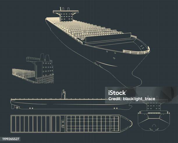 Ocean Container Drawing Large Container Ship Drawings Stock Illustration - Download Image Now ...