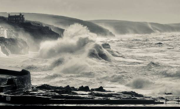 istock Stormy seas hit Porthleven Coastline Cornwall England 1199266697