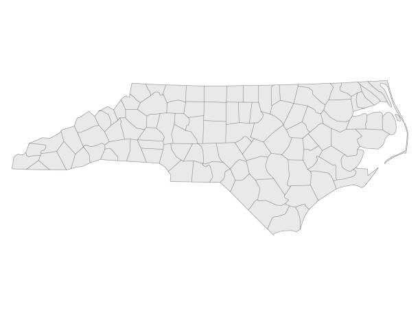 Counties of USA Federal State of North Carolina Gray Map on White Background of Counties of USA Federal State of North Carolina state of north carolina map stock illustrations