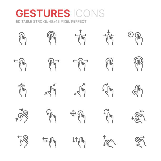Collection of touch screen hand gestures line icons. 48x48 Pixel Perfect. Editable stroke Collection of touch screen hand gestures line icons. 48x48 Pixel Perfect. Editable stroke smart card stock illustrations