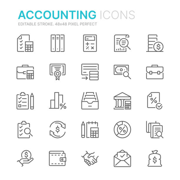 Collection of accounting related line icons. 48x48 Pixel Perfect. Editable stroke Collection of accounting related line icons. 48x48 Pixel Perfect. Editable stroke calculator stock illustrations
