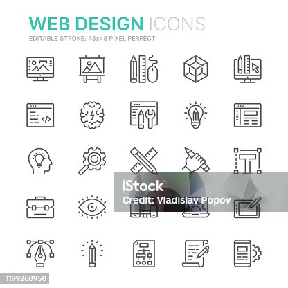 istock Collection of web design and development related line icons. 48x48 Pixel Perfect. Editable stroke 1199268950