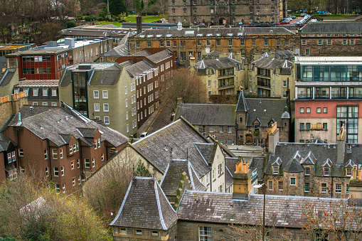 Old Town of Edinburgh viewed from Edinburgh Castle, a historic fortress which built on a volcanic rock, Scotland