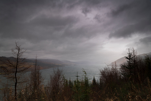A bracketed hdr wet winter image of Loch Carron in Ross and Cromarty, Wester Ross, Scotland. 29 December 2019
