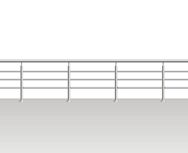 illustrazioni stock, clip art, cartoni animati e icone di tendenza di realistico dettagliato 3d metallo moderno balcone o terrazza. vettore - guard rail