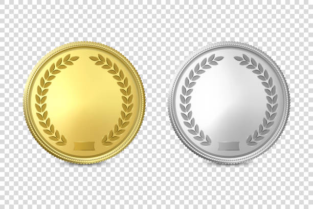 istock Vector 3d Realistic Blank Golden and Silver Metal Coin or Medal Icon Set Closeup Isolated on Transparent Background. Design Template, Clipart of Gold Money, Currency. Financial Concept. Front View 1199272550