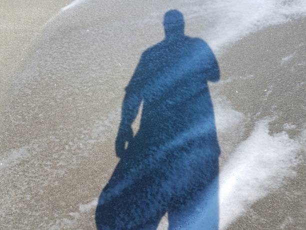 istock shadow of man on wet sand with water 1199274199