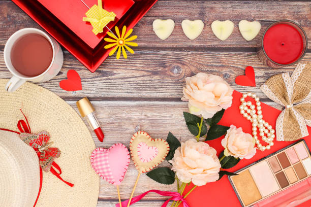 istock Romantic and femininity red colored trendy and stylish accessories and decorations 1199278346