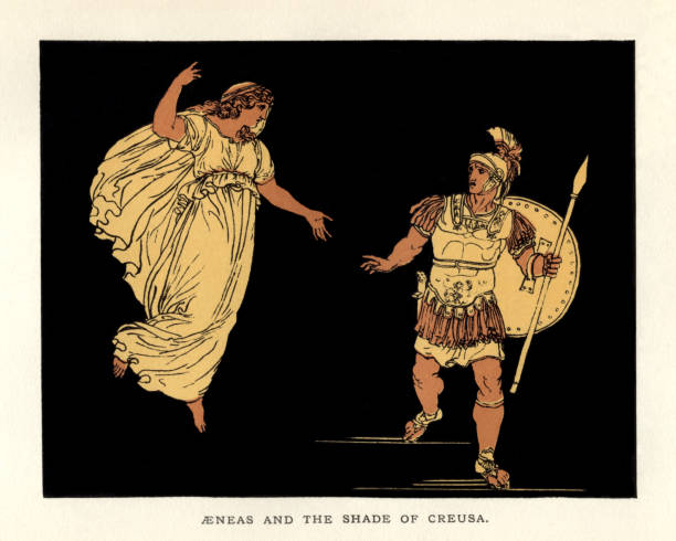 버질의 이야기 - 에네아스와 크레우사의 그늘 - mythology virgil troy greek mythology stock illustrations