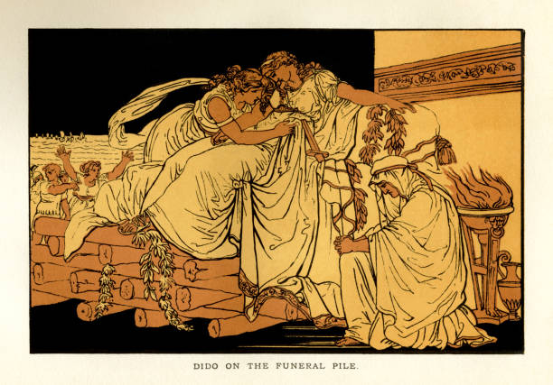 illustrations, cliparts, dessins animés et icônes de histoires de virgile - didon sur le pyre funéraire - mythology dido greek mythology virgil