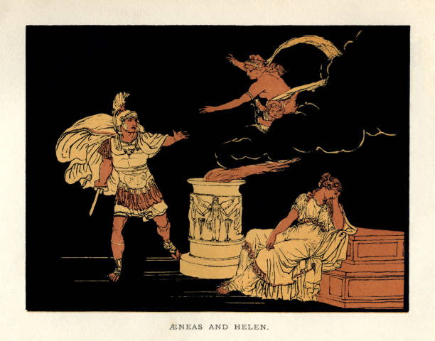 버질의 이야기 - 아네아스와 헬렌 - mythology virgil troy greek mythology stock illustrations