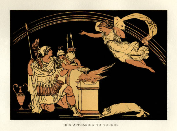 illustrazioni stock, clip art, cartoni animati e icone di tendenza di iris - iris appare a turnus (stories from virgil) - mythology roman greek mythology virgil