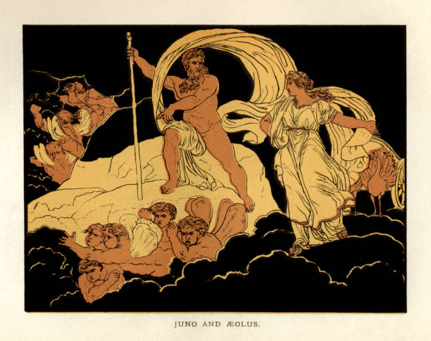 истории из вергилия - джуно и эолус - mythology roman greek mythology virgil stock illustrations