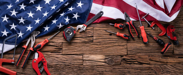 istock American Flag And Tools On Wooden Background 1199279821