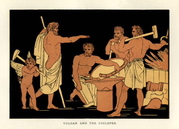 истории из вергилия - вулкан и циклопы - roman mythology stock illustrations