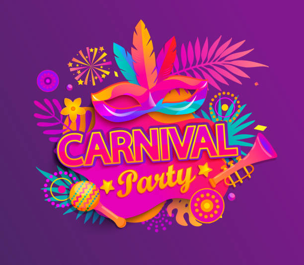 ilustraciones, imágenes clip art, dibujos animados e iconos de stock de tarjeta de invitación a la fiesta de carnaval. - vector costume party feather