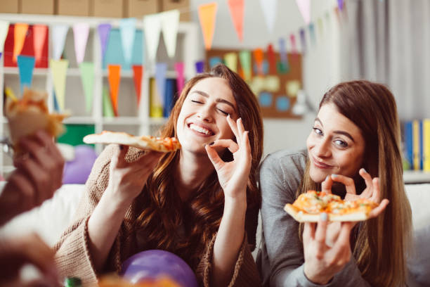 Friends Eating Pizza Together Sharing Platters Stock Photo 1038714430