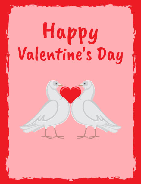 istock Happy Valentine Day Poster Doves Holding Red Heart 1199281321