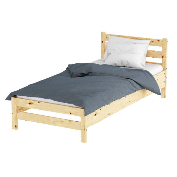istock Wooden single bed with a white pillow and a gray blanket on a white background. Copyspace. 3d rendering 1199283677