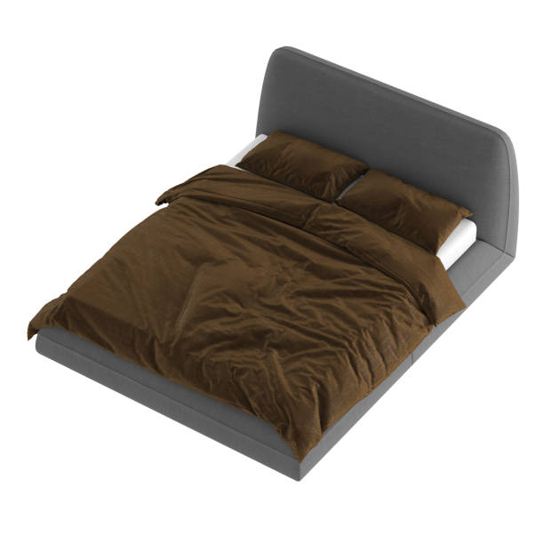 istock A double soft gray bed with no tins with brownand white linen on a white background. 3d rendering 1199283693