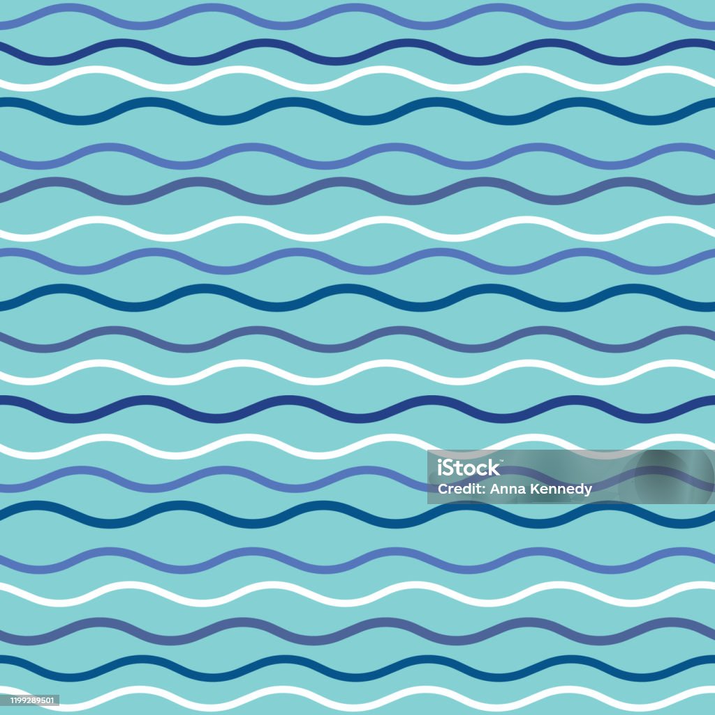 Wavy Lines Pattern Vector Aqua Wave Seamless Repeat Design Background Stock Illustration ...