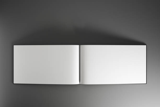 istock Blank white mock up sheets of open notebook or album at abstract grey background. 1199294086