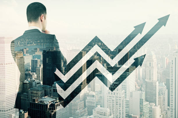 istock Businessman with digital arrows 1199294215