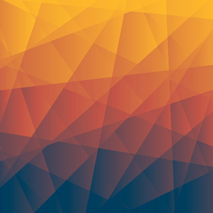 Modern and trendy abstract geometric background. Beautiful polygonal mosaic with a color gradient. This illustration can be used for your design, with space for your text (colors used: Yellow, Orange, Red, Brown, Blue, Black ). Vector Illustration (EPS10, well layered and grouped), format (1:1). Easy to edit, manipulate, resize or colorize.