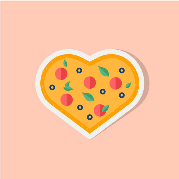 illustrations, cliparts, dessins animés et icônes de autocollant d'amour avec la pizza de coeur. icône de pizza d'amour. éléments romantiques du menu de la saint-valentin. icône de jour de valentines avec des symboles de l'amour vrai et de la datation romantique. illusutration de vecteur dans la concepti - valentines day love true love heart shape