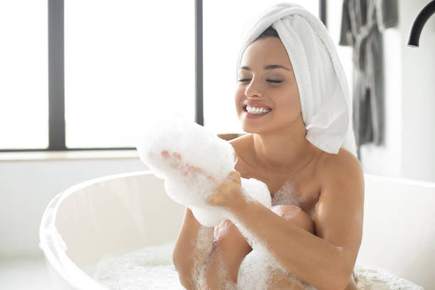 istock Bath woman smiling happy 1199305131
