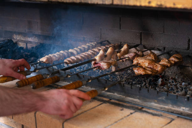 istock meat is fried on charcoal in a restaurant kitchen oven 1199308628