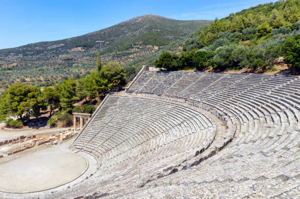 A small amphitheater on the seaside of Aegean Sea on a very tranquil morning, Turkey