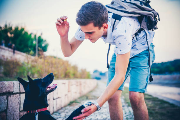 istock Young man playing with his dog 1199310272
