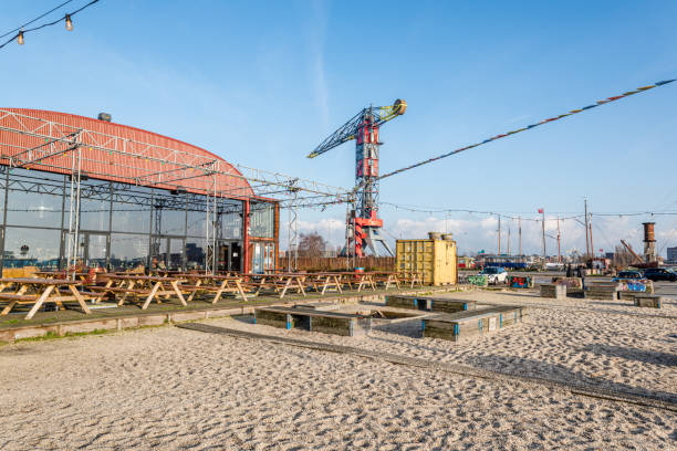 Holland, Januari 2020, Amsterdam, colorfull scenes at the NDSM werf with its cranes and grafiti in the north of Amsterdam near the ij in the river Amstel