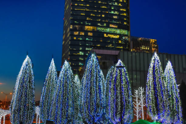 istock Decoration of festive pine tree, lighting effect 1199311260