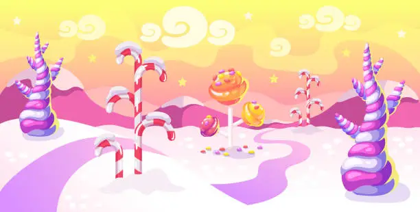 Vector illustration of Cartoon fantasy candy land location.